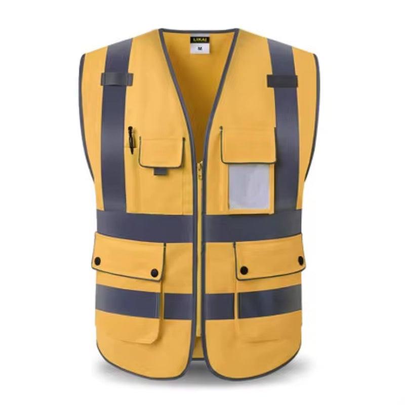 High Visibility Reflective Vest Zipper Front Safety Vest with Reflective Strips Construction Workwear Safety Reflective Vest