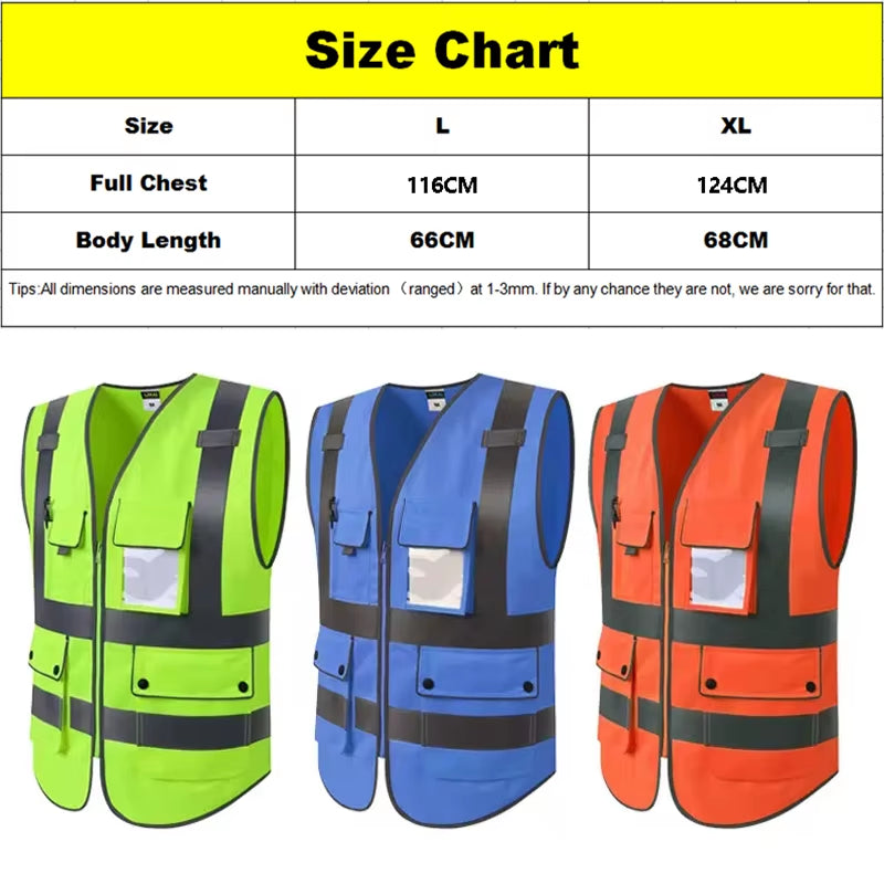 High Visibility Reflective Vest Zipper Front Safety Vest with Reflective Strips Construction Workwear Safety Reflective Vest