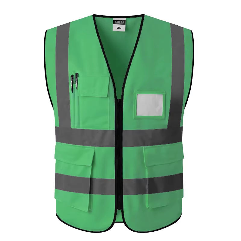 High Visibility Reflective Vest Zipper Front Safety Vest with Reflective Strips Construction Workwear Safety Reflective Vest