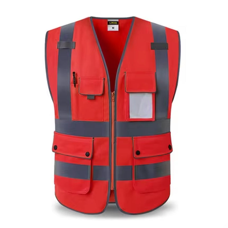 High Visibility Reflective Vest Zipper Front Safety Vest with Reflective Strips Construction Workwear Safety Reflective Vest