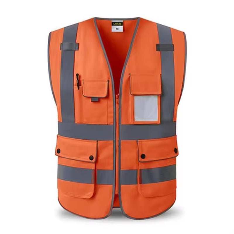 High Visibility Reflective Vest Zipper Front Safety Vest with Reflective Strips Construction Workwear Safety Reflective Vest