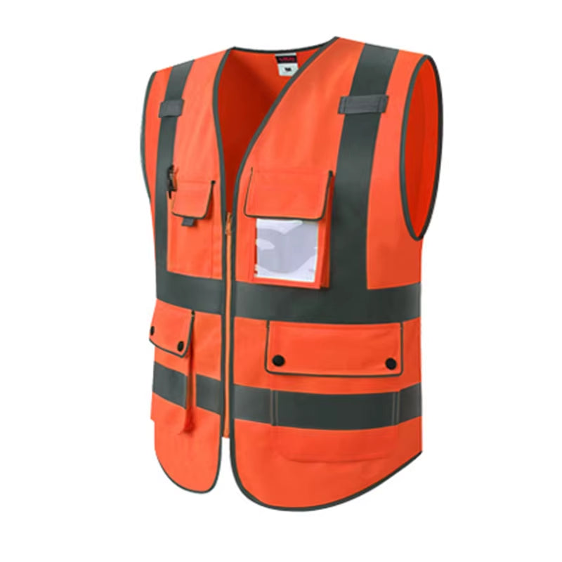 High Visibility Reflective Vest Zipper Front Safety Vest with Reflective Strips Construction Workwear Safety Reflective Vest