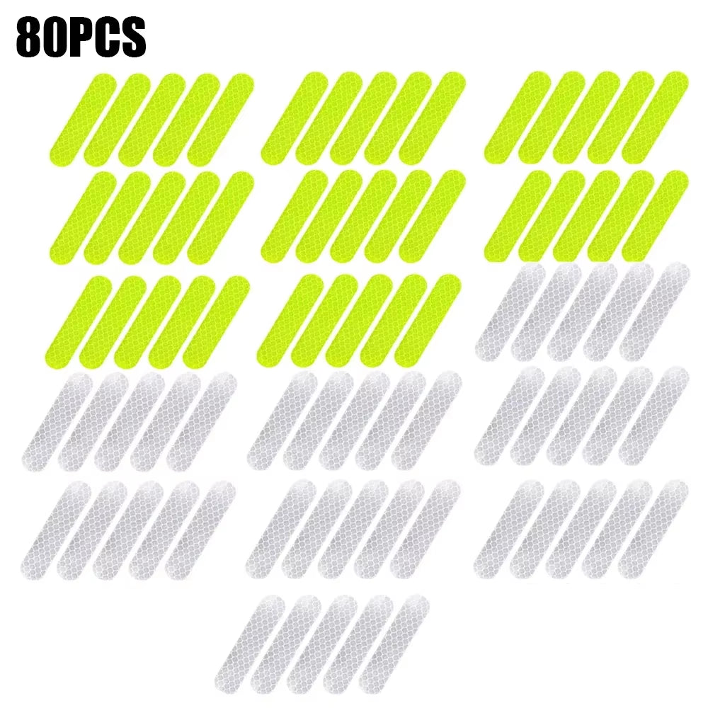 80-10PCS Helmet Safety Warning Reflective Stickers Strip Waterproof High Visibility Reflector Tape for Night Riding Walking Car
