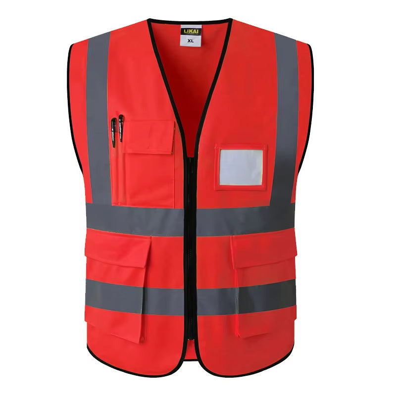 High Visibility Reflective Vest Zipper Front Safety Vest with Reflective Strips Construction Workwear Safety Reflective Vest
