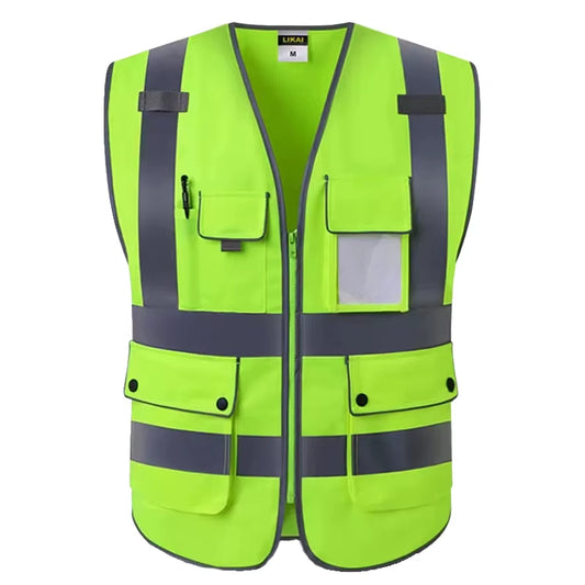 High Visibility Reflective Vest Zipper Front Safety Vest with Reflective Strips Construction Workwear Safety Reflective Vest