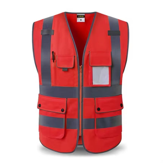 High Visibility Reflective Vest Zipper Front Safety Vest with Reflective Strips Construction Workwear Safety Reflective Vest